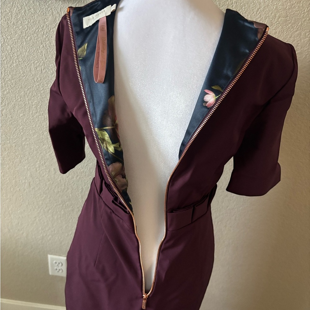 Ted Baker Plum Midi Dress with Belted Waist - Picture 6 of 6